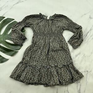 Tea Collection Girls Peasant Dress Size 5 Brown Blue Floral Ruffles Cotton